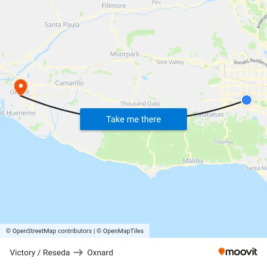 Victory / Reseda to Oxnard map