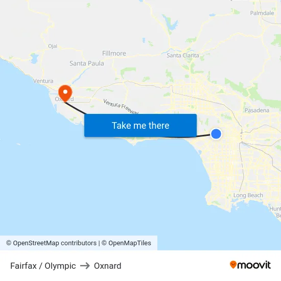 Fairfax / Olympic to Oxnard map