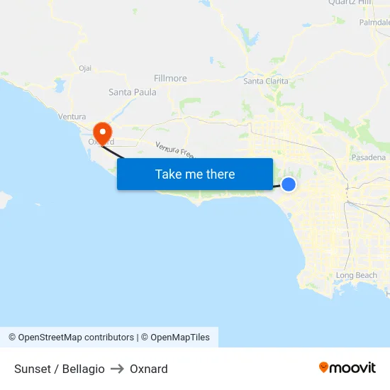 Sunset / Bellagio to Oxnard map
