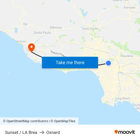 Sunset / LA Brea to Oxnard map