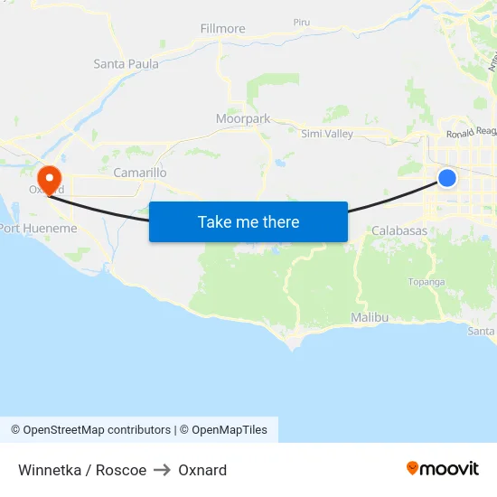 Winnetka / Roscoe to Oxnard map