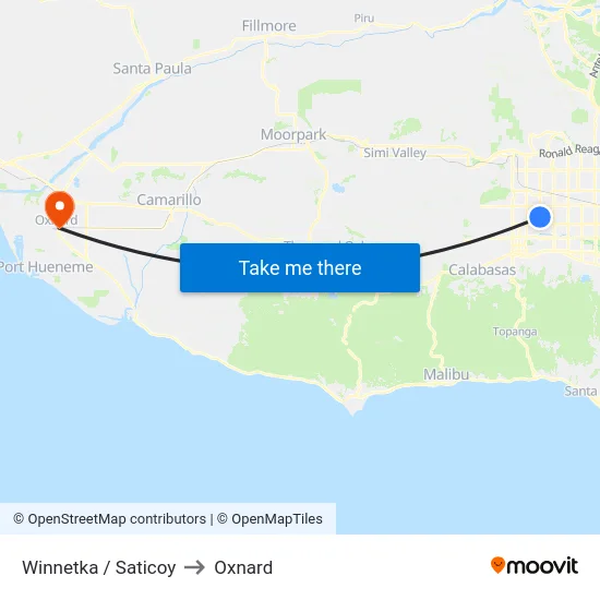Winnetka / Saticoy to Oxnard map