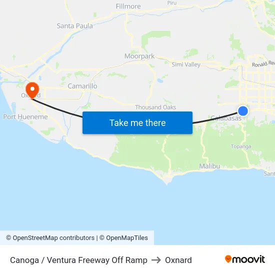 Canoga / Ventura Freeway Off Ramp to Oxnard map