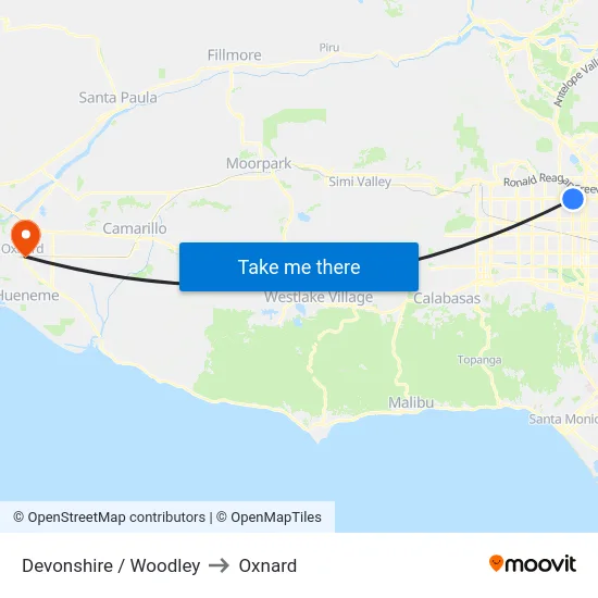 Devonshire / Woodley to Oxnard map