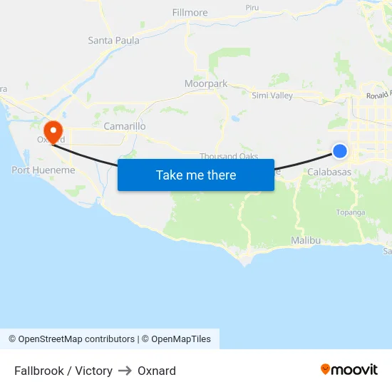 Fallbrook / Victory to Oxnard map