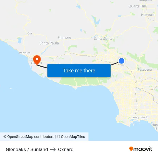Glenoaks / Sunland to Oxnard map