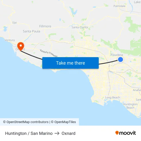 Huntington / San Marino to Oxnard map
