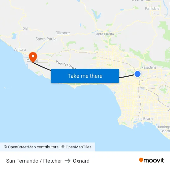 San Fernando / Fletcher to Oxnard map