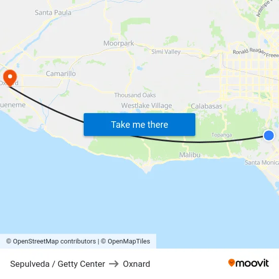 Sepulveda / Getty Center to Oxnard map