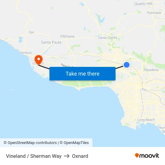 Vineland / Sherman Way to Oxnard map
