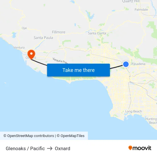 Glenoaks / Pacific to Oxnard map