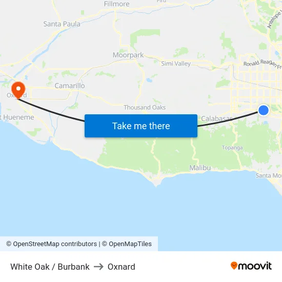White Oak / Burbank to Oxnard map