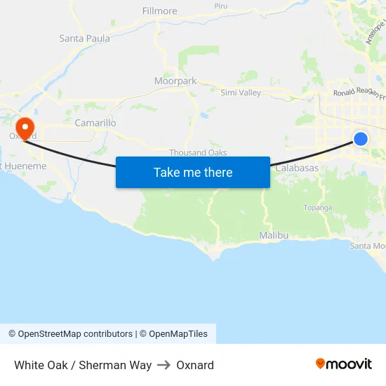White Oak / Sherman Way to Oxnard map