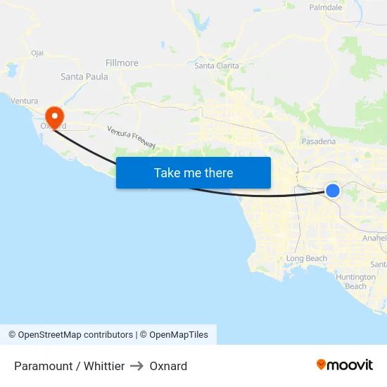 Paramount / Whittier to Oxnard map