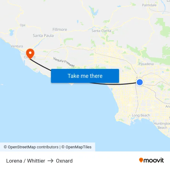 Lorena / Whittier to Oxnard map