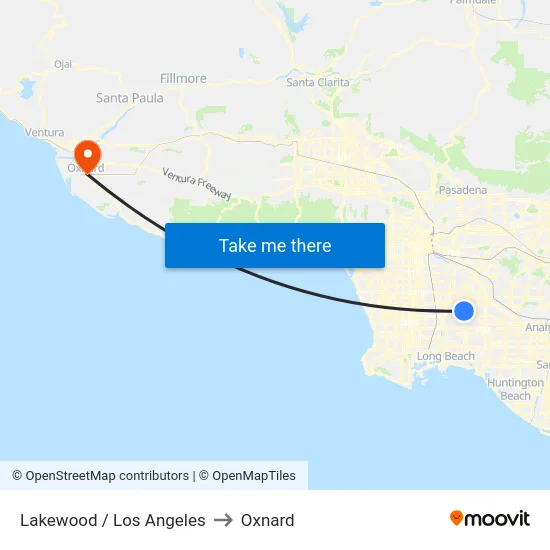 Lakewood / Los Angeles to Oxnard map