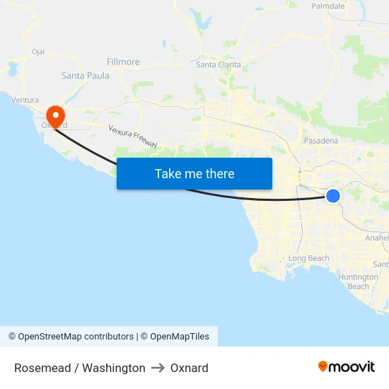 Rosemead / Washington to Oxnard map
