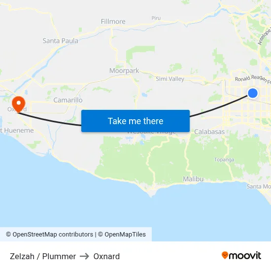 Zelzah / Plummer to Oxnard map