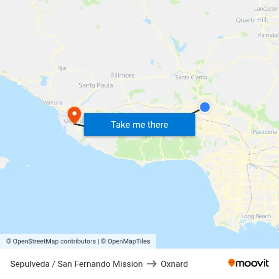 Sepulveda / San Fernando Mission to Oxnard map