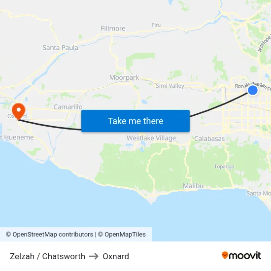 Zelzah / Chatsworth to Oxnard map