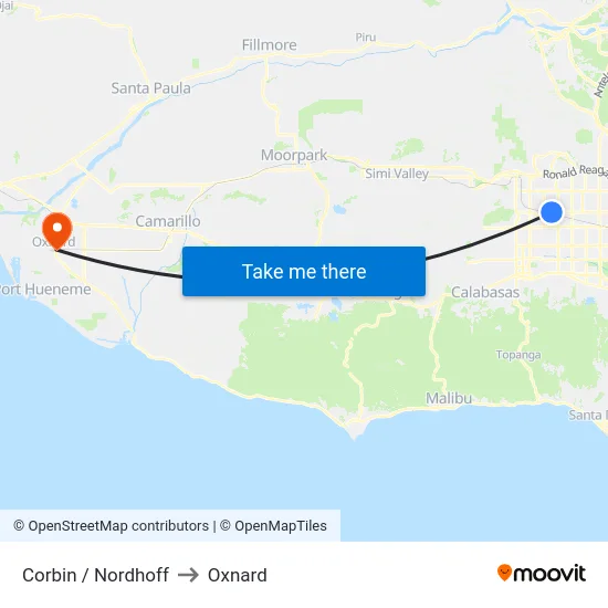 Corbin / Nordhoff to Oxnard map