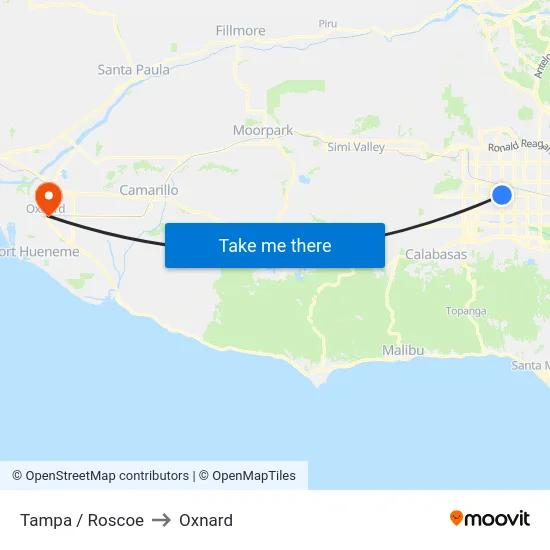 Tampa / Roscoe to Oxnard map