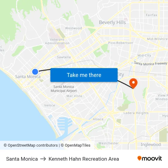 Santa Monica to Kenneth Hahn Recreation Area map