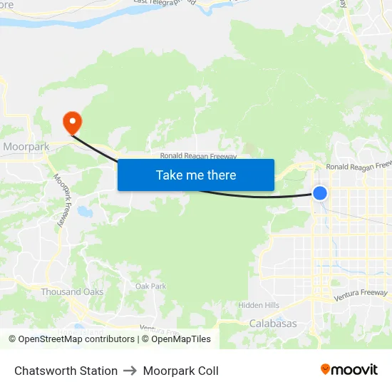 Chatsworth Station to Moorpark Coll map