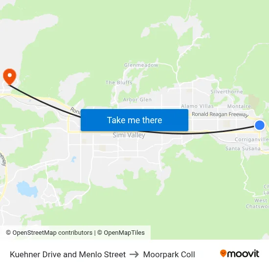 Kuehner Drive and Menlo Street to Moorpark Coll map