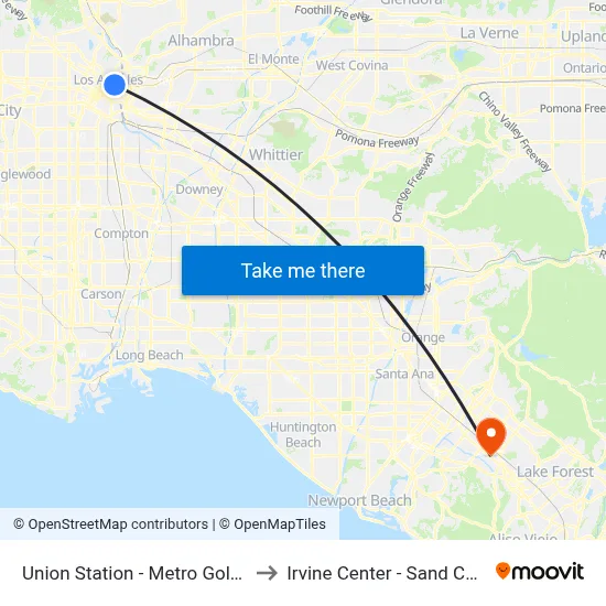 Union Station - Metro Gold Line to Irvine Center - Sand Canyon map