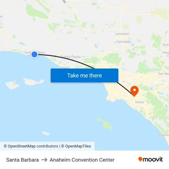 Santa Barbara to Anaheim Convention Center map