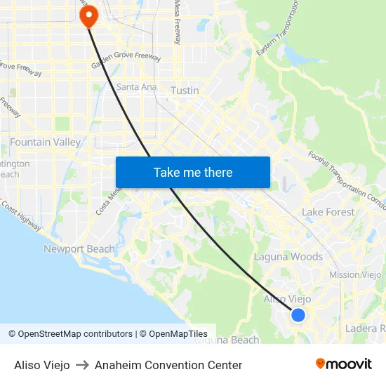 Aliso Viejo to Anaheim Convention Center map