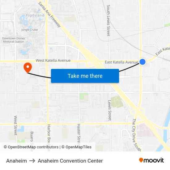Anaheim to Anaheim Convention Center map