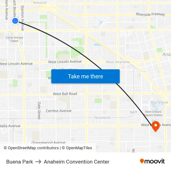 Buena Park to Anaheim Convention Center map