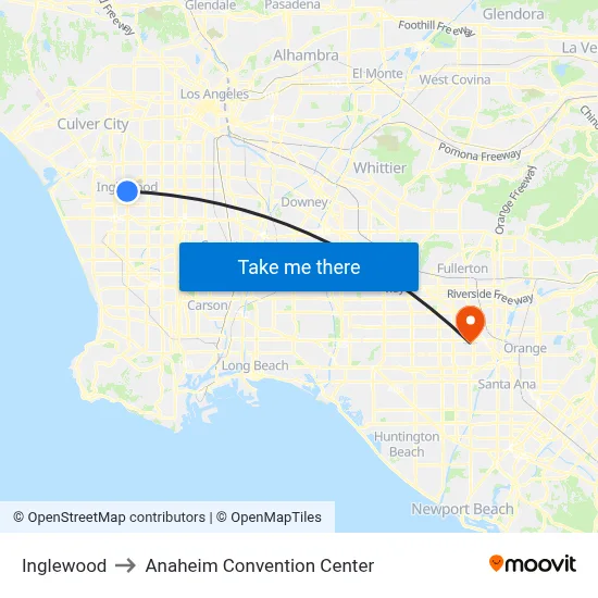 Inglewood to Anaheim Convention Center map