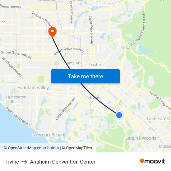 Irvine to Anaheim Convention Center map