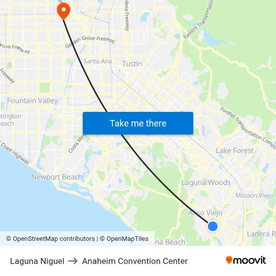 Laguna Niguel to Anaheim Convention Center map
