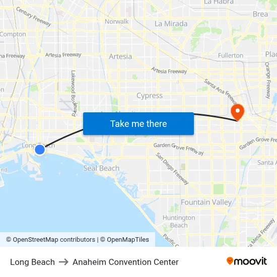 Long Beach to Anaheim Convention Center map