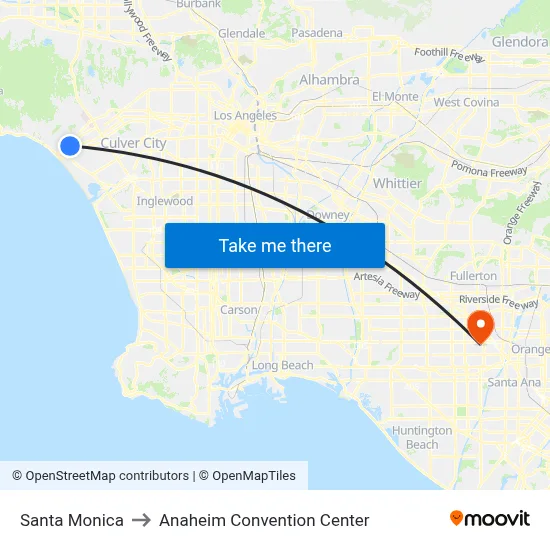 Santa Monica to Anaheim Convention Center map