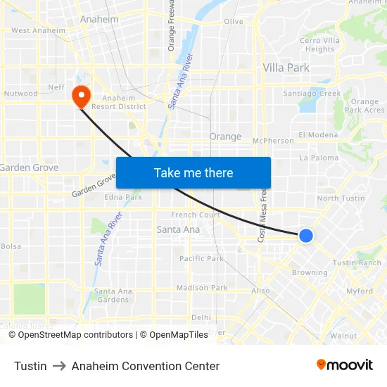 Tustin to Anaheim Convention Center map