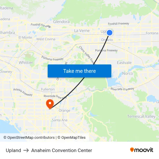 Upland to Anaheim Convention Center map