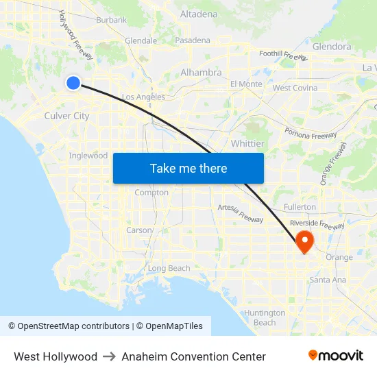 West Hollywood to Anaheim Convention Center map