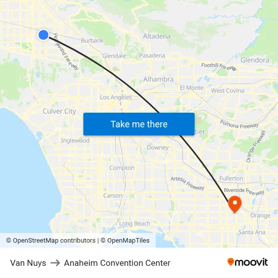 Van Nuys to Anaheim Convention Center map