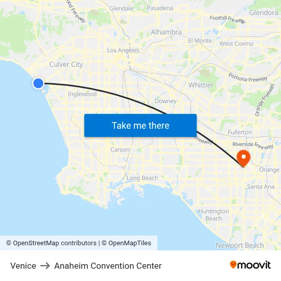 Venice to Anaheim Convention Center map
