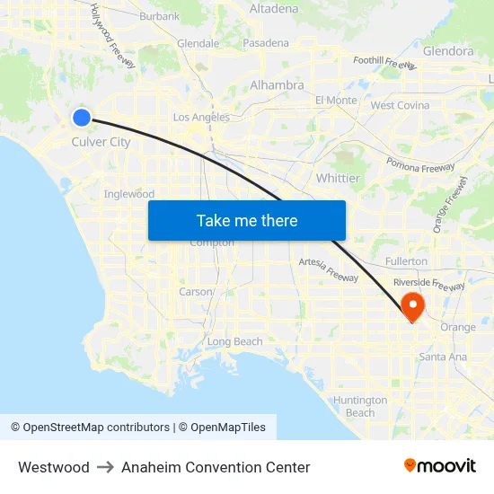 Westwood to Anaheim Convention Center map