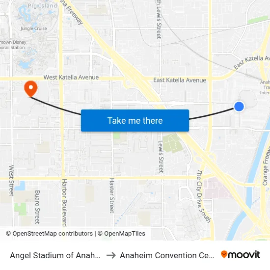 Angel Stadium of Anaheim to Anaheim Convention Center map