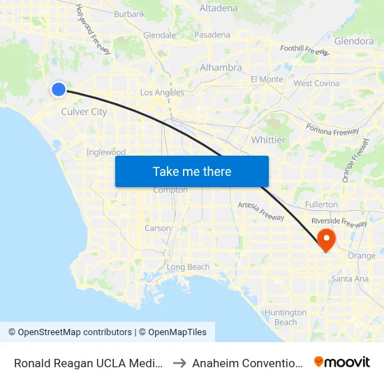 Ronald Reagan UCLA Medical Center to Anaheim Convention Center map
