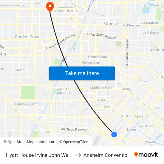 Hyatt House Irvine John Wayne Airport to Anaheim Convention Center map