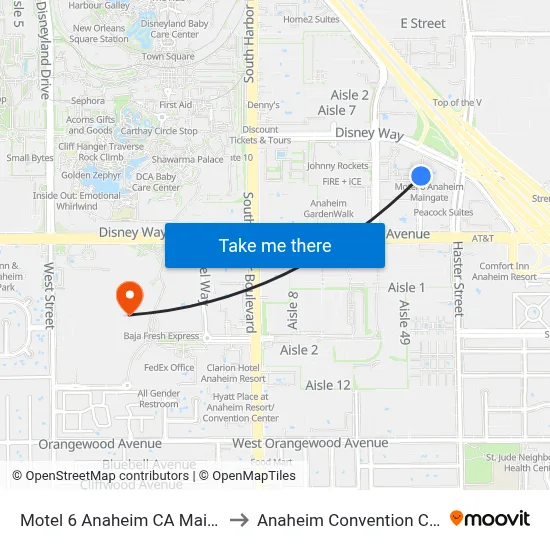 Motel 6 Anaheim CA Maingate to Anaheim Convention Center map