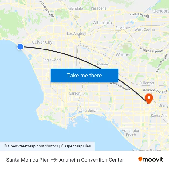 Santa Monica Pier to Anaheim Convention Center map
